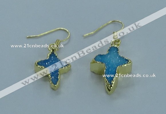 NGE341 13*18mm - 15*20mm cross druzy agate earrings wholesale