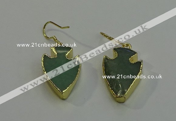 NGE5003 16*20mm - 18*25mm arrowhead green aventurine earrings