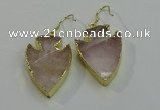 NGE5007 20*30mm - 25*30mm arrowhead rose quartz earrings