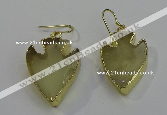 NGE5008 20*30mm - 25*30mm arrowhead lemon quartz earrings