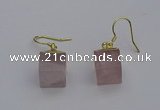 NGE5081 10*15mm cube rose quartz gemstone earrings wholesale