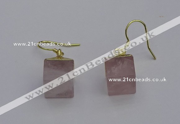 NGE5081 10*15mm cube rose quartz gemstone earrings wholesale