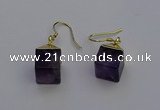 NGE5086 10*15mm cube amethyst gemstone earrings wholesale