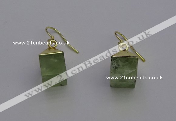 NGE5090 10*15mm cube green rutilated quartz gemstone earrings wholesale