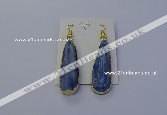 NGE5105 13*40mm flat teardrop blue kyanite earrings wholesale