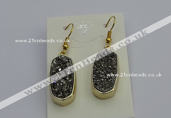 NGE5131 10*22mm - 12*25mm freeform plated druzy quartz earrings