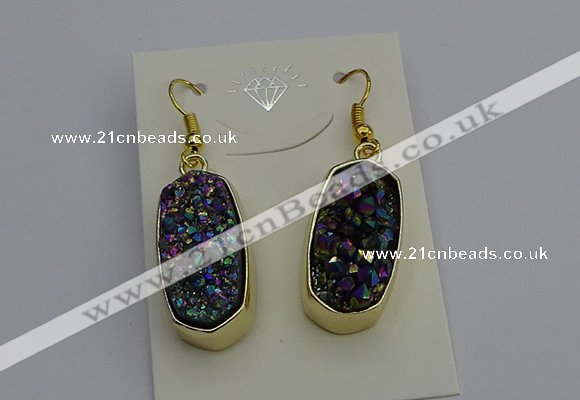 NGE5134 10*22mm - 12*25mm freeform plated druzy quartz earrings