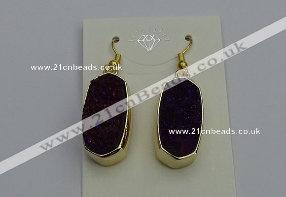 NGE5136 10*22mm - 12*25mm freeform plated druzy quartz earrings