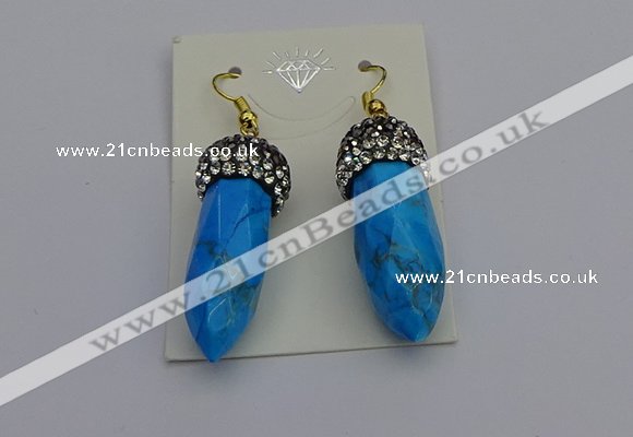 NGE5152 10*30mm - 12*30mm faceted bullet white howlite earrings