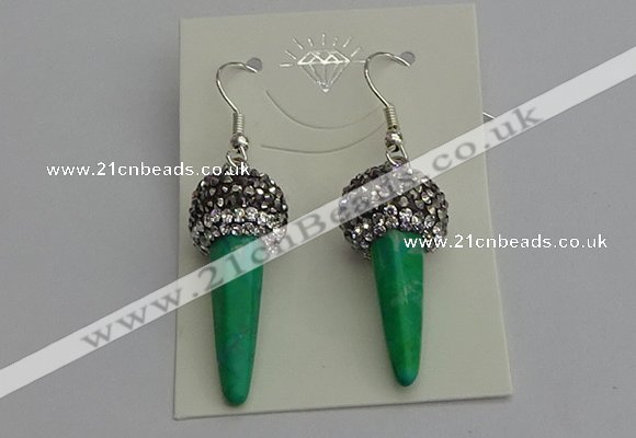 NGE5167 10*30mm faceted cone white howlite turquoise earrings