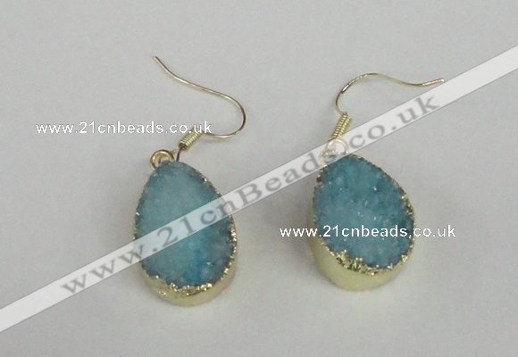 NGE87 15*20mm teardrop druzy agate gemstone earrings wholesale