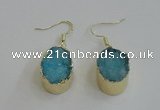 NGE99 15*20mm oval druzy agate gemstone earrings wholesale