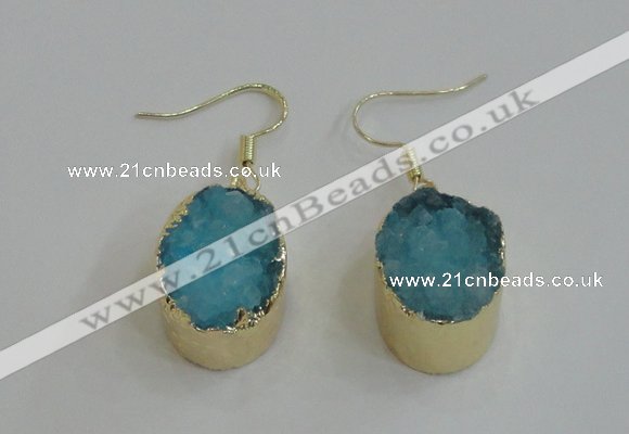 NGE99 15*20mm oval druzy agate gemstone earrings wholesale