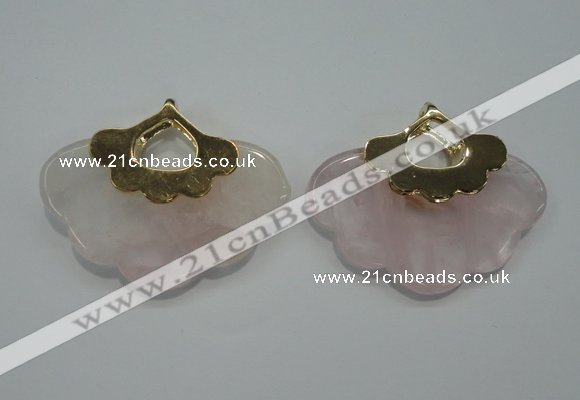 NGP1076 8*40*50mm rose quartz pendants with brass setting