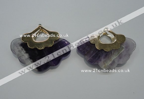 NGP1077 8*40*50mm amethyst gemstone pendants with brass setting