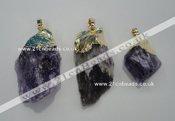 NGP1090 20*30mm - 25*50mm nuggets amethyst gemstone pendants