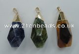 NGP1097 20*50mm faceted nuggets druzy agate pendants with brass setting