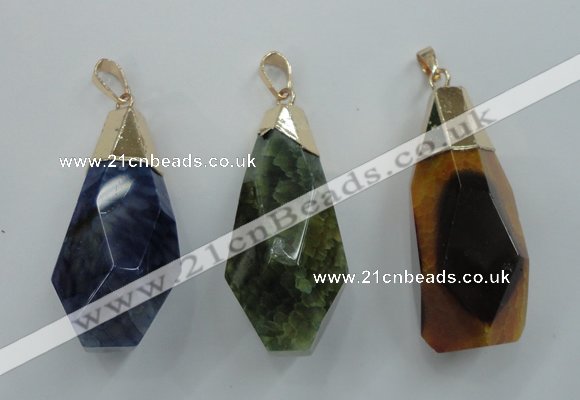 NGP1097 20*50mm faceted nuggets druzy agate pendants with brass setting