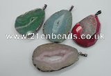 NGP1107 30*40 - 40*55mm freeform druzy agate pendants with brass setting