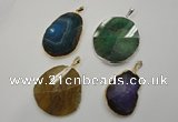 NGP1110 30*40 - 40*50mm freeform druzy agate pendants with brass setting