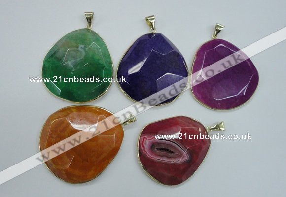 NGP1111 40*50 - 50*55mm freeform druzy agate pendants with brass setting