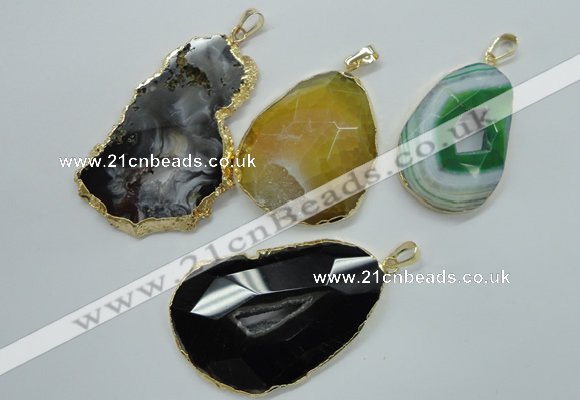 NGP1114 30*40 - 45*65mm freeform druzy agate pendants with brass setting