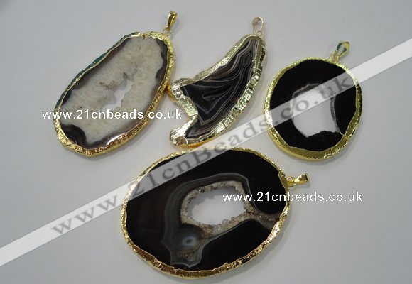 NGP1120 35*50 - 60*70mm freeform druzy agate pendants with brass setting