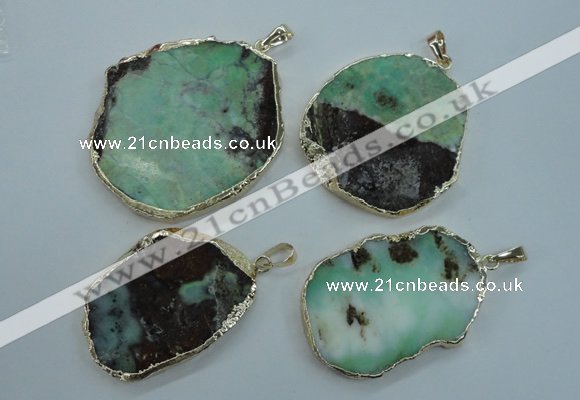 NGP1122 25*35 - 35*45mm freeform australia chrysoprase pendants with brass