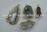 NGP1126 25*30 - 40*50mm freeform druzy agate pendants with brass setting