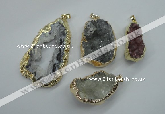 NGP1126 25*30 - 40*50mm freeform druzy agate pendants with brass setting