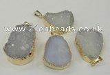 NGP1140 25*35mm - 40*45mm freeform druzy agate pendants with brass setting