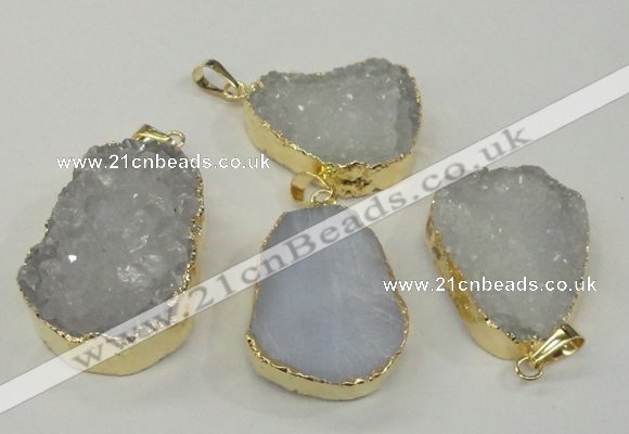 NGP1140 25*35mm - 40*45mm freeform druzy agate pendants with brass setting