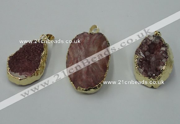 NGP1141 25*35mm - 40*45mm freeform druzy agate pendants with brass setting