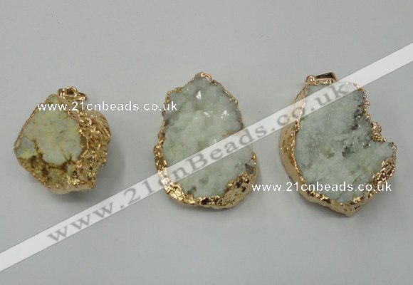 NGP1142 25*35mm - 40*45mm freeform druzy agate pendants with brass setting