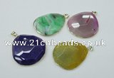 NGP1149 40*50mm - 50*55mm freeform druzy agate pendants with brass setting
