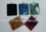 NGP1280 43*52mm rectangle agate pendants with brass setting