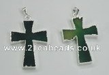 NGP1286 32*45mm cross green agate pendants with brass setting