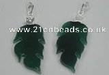 NGP1287 25*55mm leaf green agate pendants with brass setting