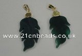 NGP1289 25*55mm leaf green agate pendants with brass setting