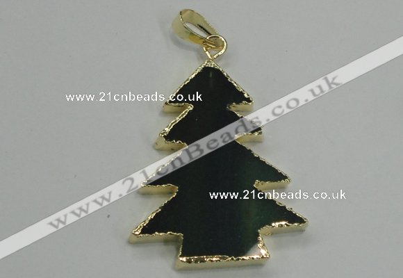 NGP1290 35*45mm leaf green agate pendants with brass setting