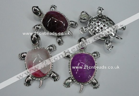 NGP1295 43*60mm tortoise agate pendants with crystal pave alloy settings