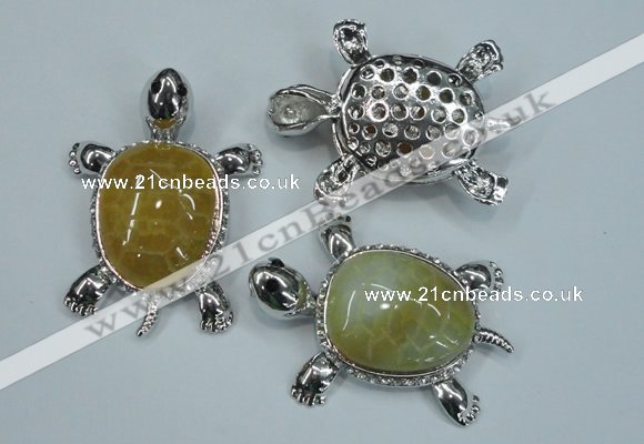 NGP1296 43*60mm tortoise agate pendants with crystal pave alloy settings