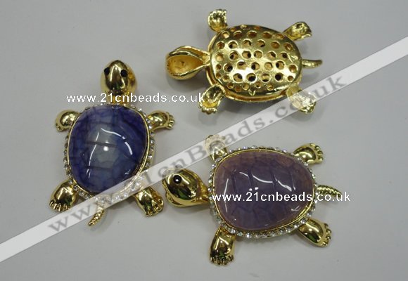 NGP1305 43*60mm tortoise agate pendants with crystal pave alloy settings