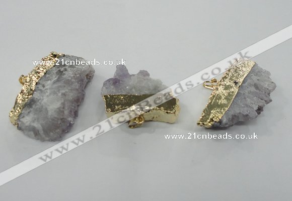 NGP1342 25*35mm - 35*50mm freeform amethyst pendants with brass setting