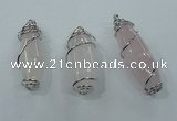 NGP1345 20*45mm - 22*60mm nuggets rose quartz pendants with brass setting