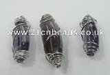 NGP1346 20*55mm - 22*60mm nuggets amethyst pendants with brass setting