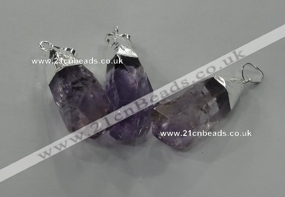 NGP1353 15*30mm - 18*40mm faceted nuggets amethyst pendants