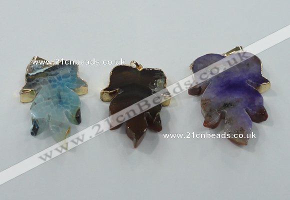 NGP1367 30*40mm - 35*45mm leaf agate pendants with brass setting