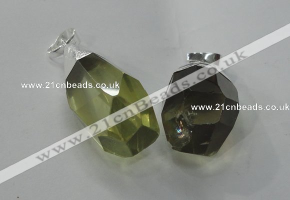 NGP1392 15*20mm - 15*30mm faceted nuggets lemon quartz pendants