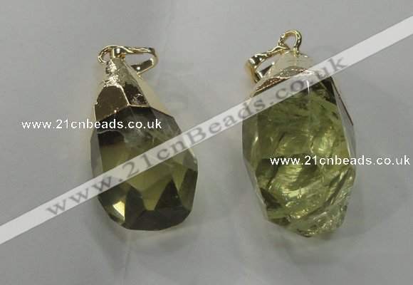 NGP1393 18*25mm - 15*35mm faceted nuggets lemon quartz pendants
